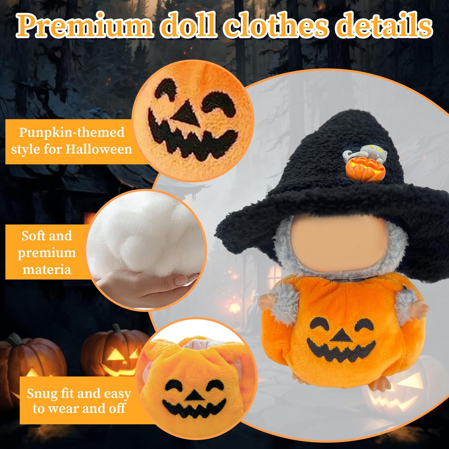 LUFZFEU 2025 New Halloween Doll Clothes, 2-Piece Clothes Outfit for Doll, Hat and Halloween Pumpkin Clothes Stylish Outfit for Spooky Costume Girls Boys Collectors (Pumpkin)