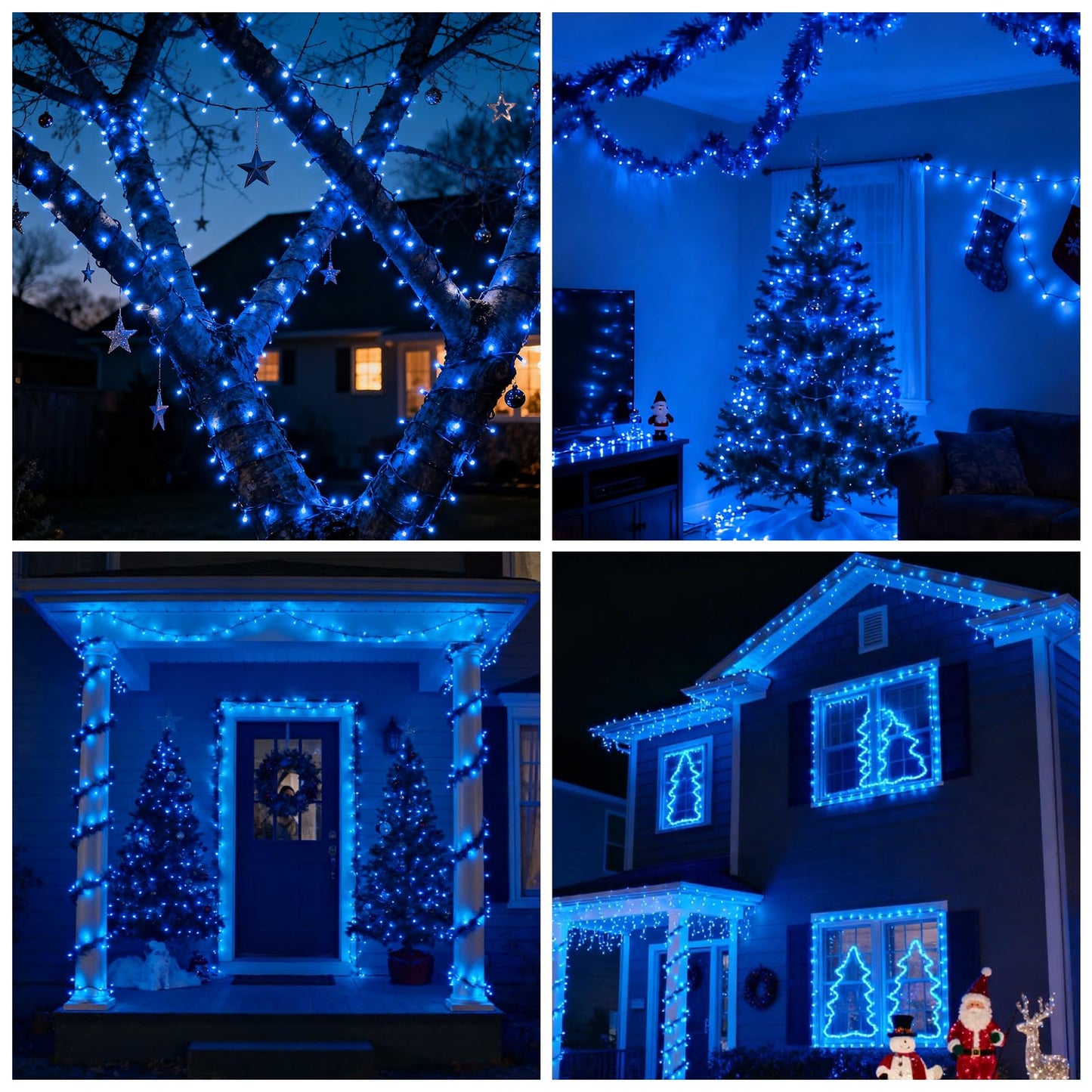 Vtechology 500 Led Blue Christmas Tree Light Plug In Connectable 170Ft String Lights With 8Modes Ul Certified Outdoor Indoor For Halloween Holiday Bedroom Party Decor