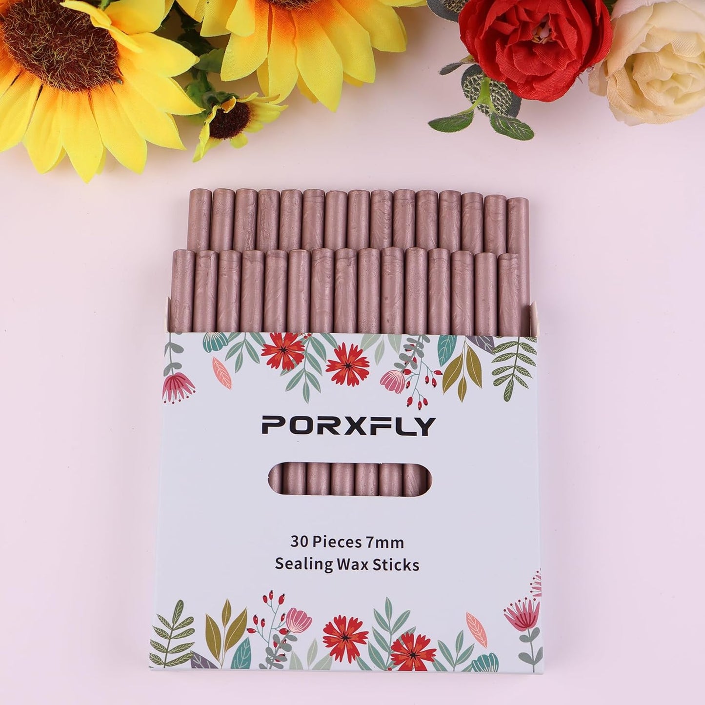 30 Pieces 7mm Sealing Wax Sticks for Glue Gun,PORXFLY Mini Wax Seal Sticks Great for Seals Stamp,Cards Envelopes,Wedding Invitations,Gift Wrapping,Wine Packages (Champagne Gold)
