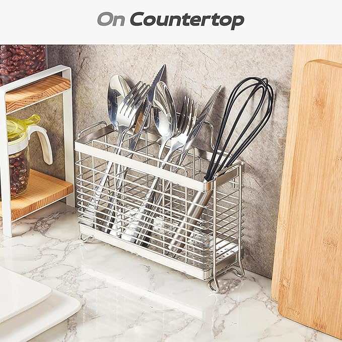 KESOL Utensil Holder Utensil Drying Rack Basket Holder with 3 Divided Compartments, Rust-Resistant