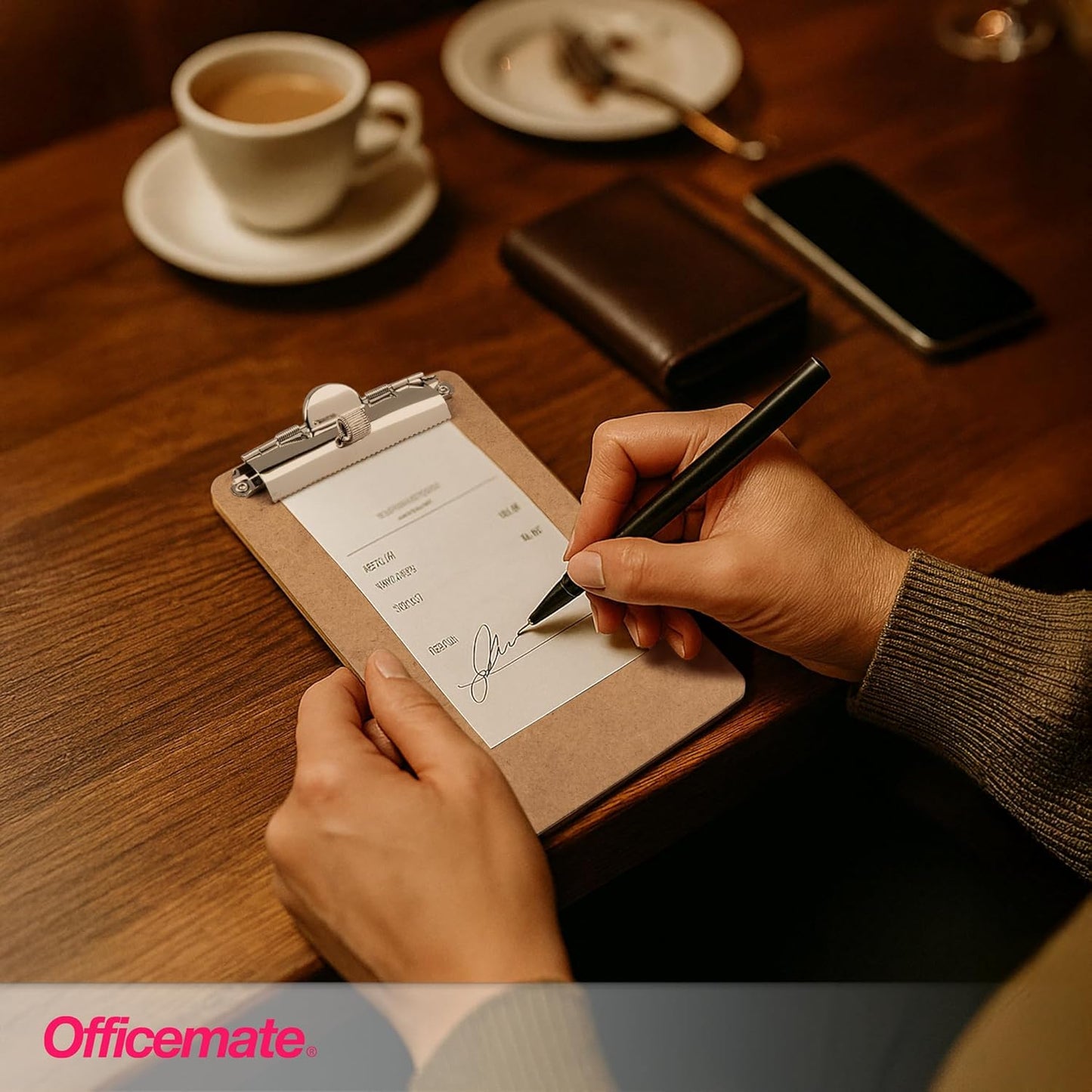 Officemate 5" x 9" Clipboard for Receipts, Low Profile Metal Clip & Pen Holder on Top, Memo Size for Restaurants, Hotels, Food Trucks, Bars, Schools, 12 Clipboards + 12 Zebra Pens (83157)