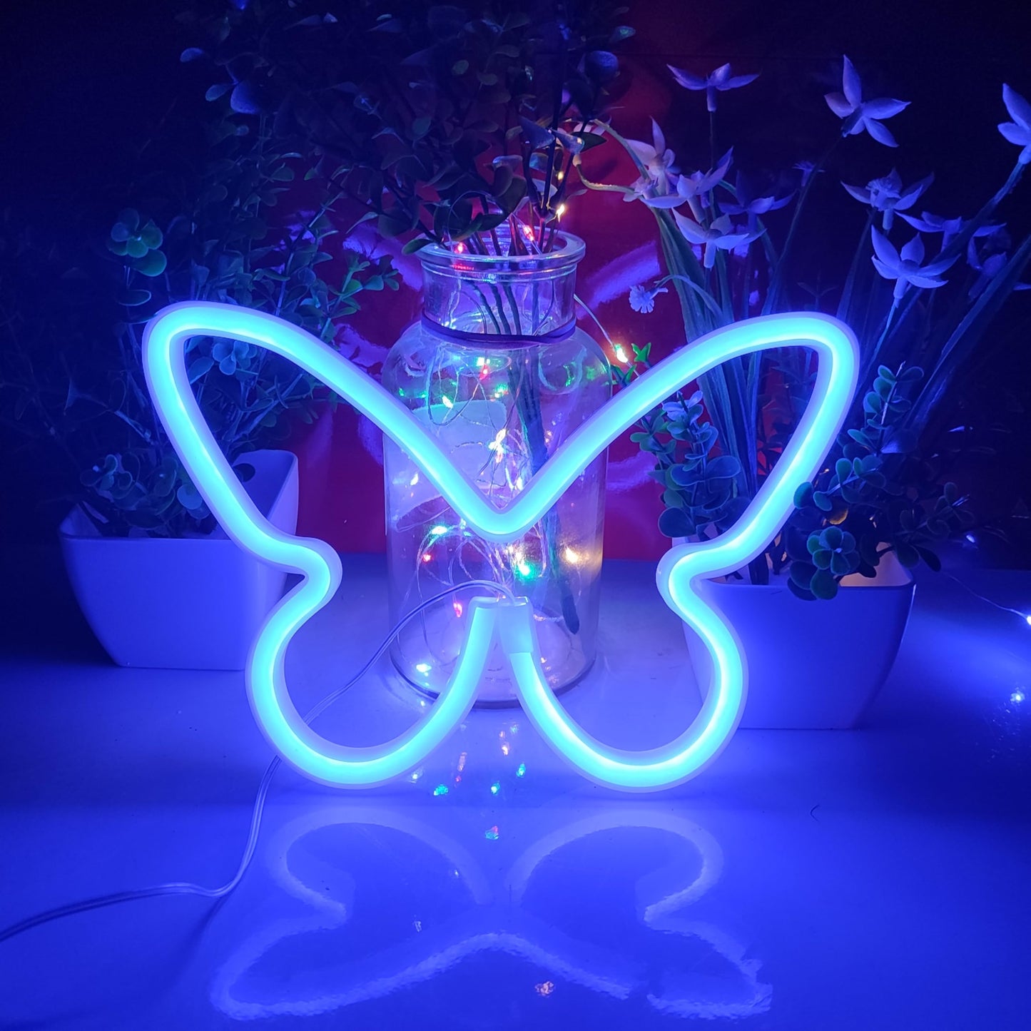 Jywj Butterfly Neon Light Sign - Usb/3-Aa Battery Powered Led Decor, Blue, Model Jy-Bf-Bu01, Perfect For Girls Bedroom & Parties