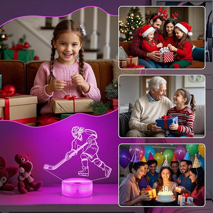Hockey Gifts for Girls, Ice Hockey Girl Player 3D Illusion Lamp Night Light with 16 Colors Remote,Hockey Stuff Accessories for Best Friends Sister Sports Fan Lover Xmas Bedroom Decor Gifts
