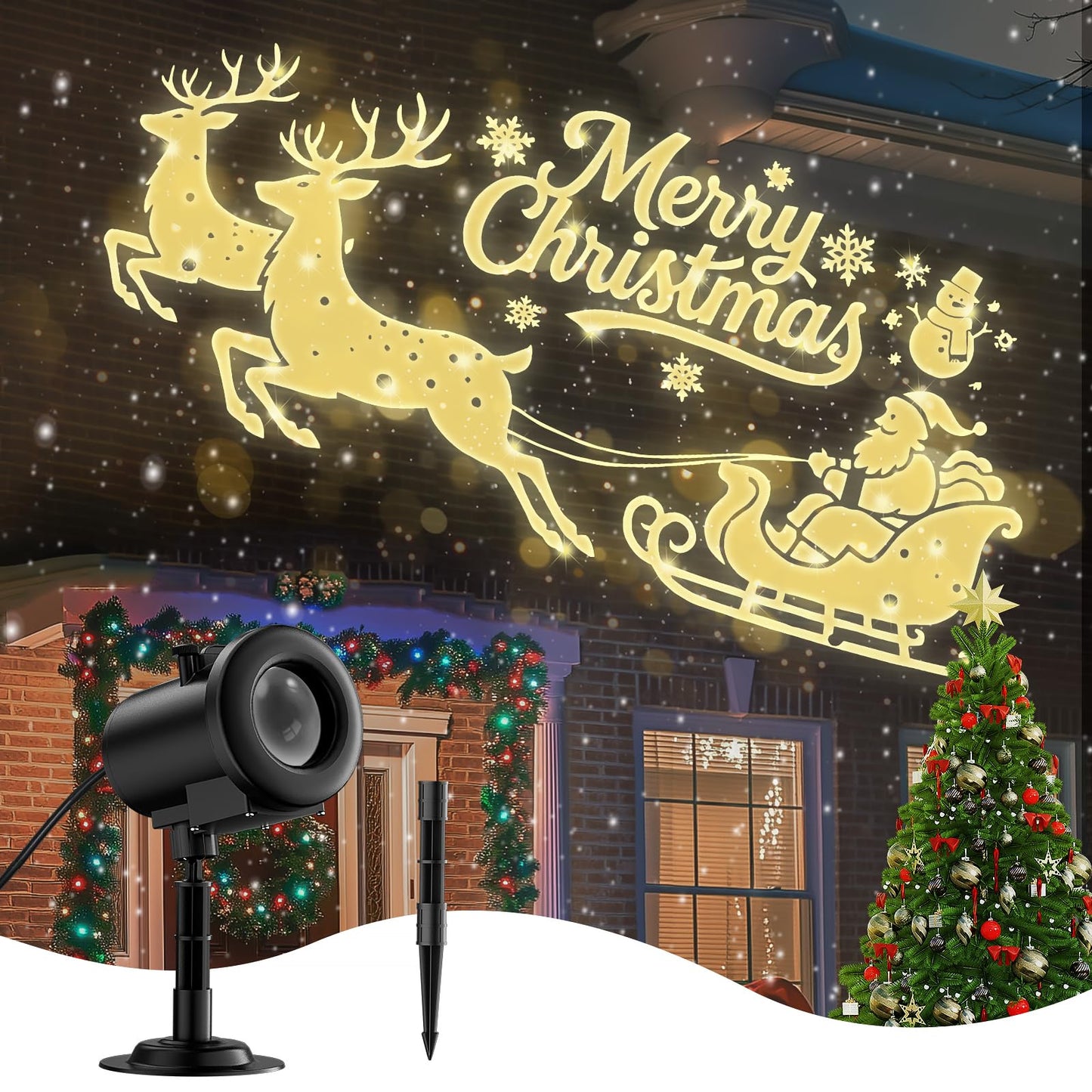 12 In 1 Christmas Projector Lights Outdoor  3D Dynamic Santa Sleigh/Nativity/Green Monster/Ghost/Spider/Bat Christmas Decor Night Lights For Party Home Window Wall Holiday Decor