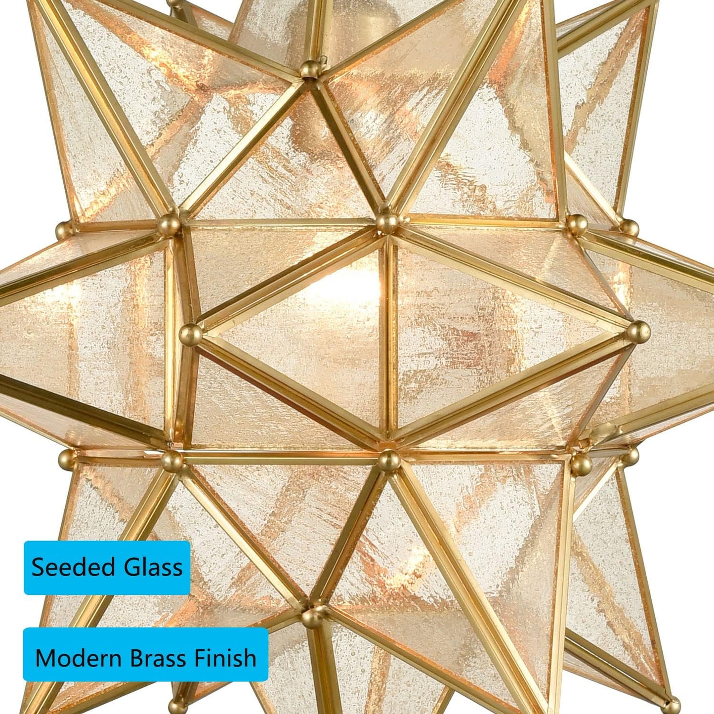 DIRYZON Modern Gold Moravian Star Pendant Light for Kitchen Island 16-Inch Hanging Ceiling Light Seeded Glass Single Pendant Light with Chain