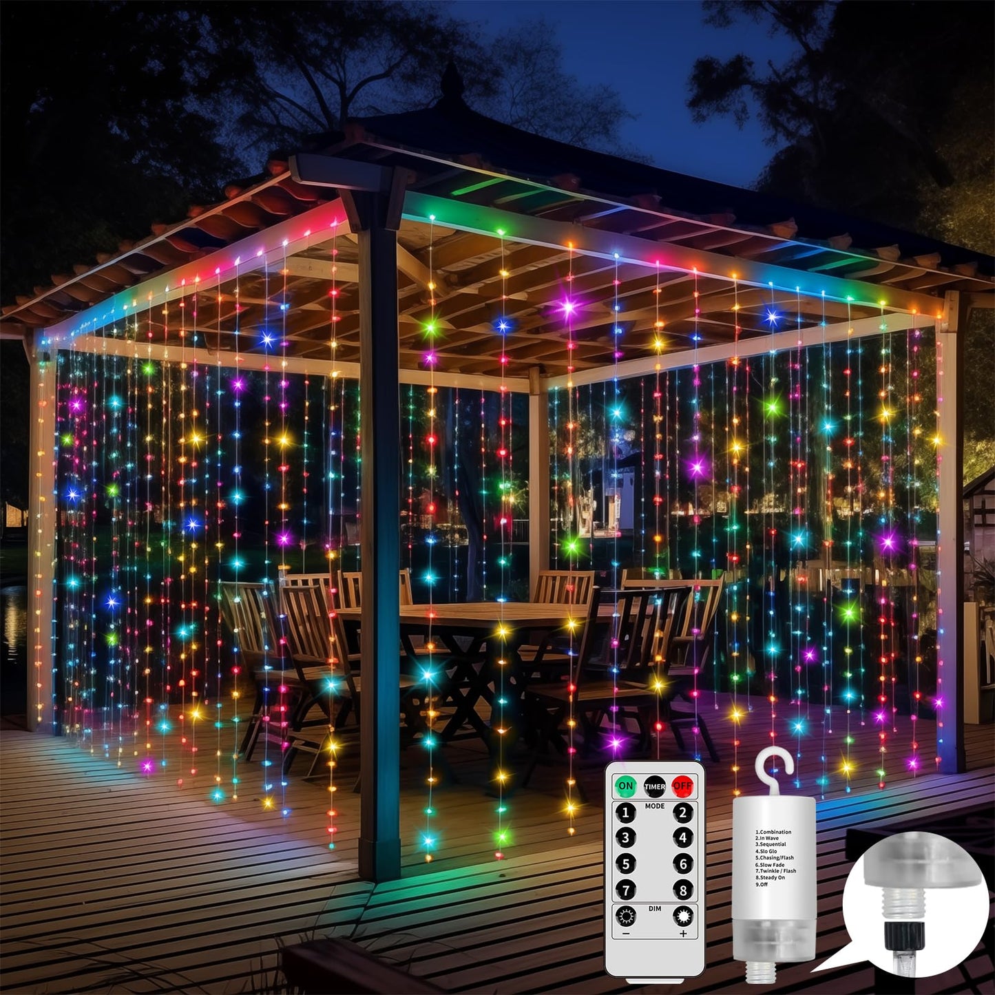 RCNDJE 300LED Battery Operated Curtain Lights, Waterproof Twinkle Fairy Lights, 10ft x 10ft, Multicolor
