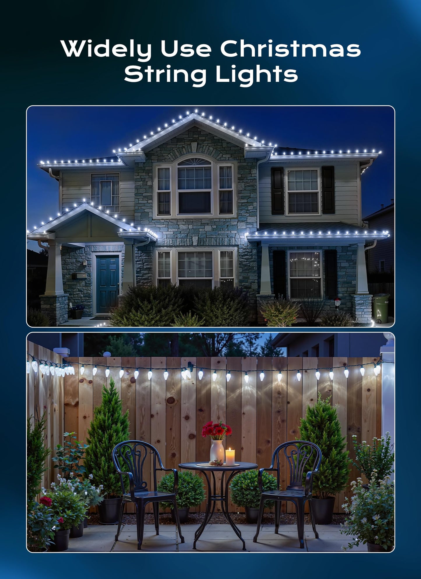 Minetom C9 Christmas Lights Outdoor  100 Ft 150 Led Connectable C9 String Lights With 8 Modes And Timer Extendable Xmas Tree Patio Roofline Garden Yard Holiday Party Indoor Outdoor Decoration  White