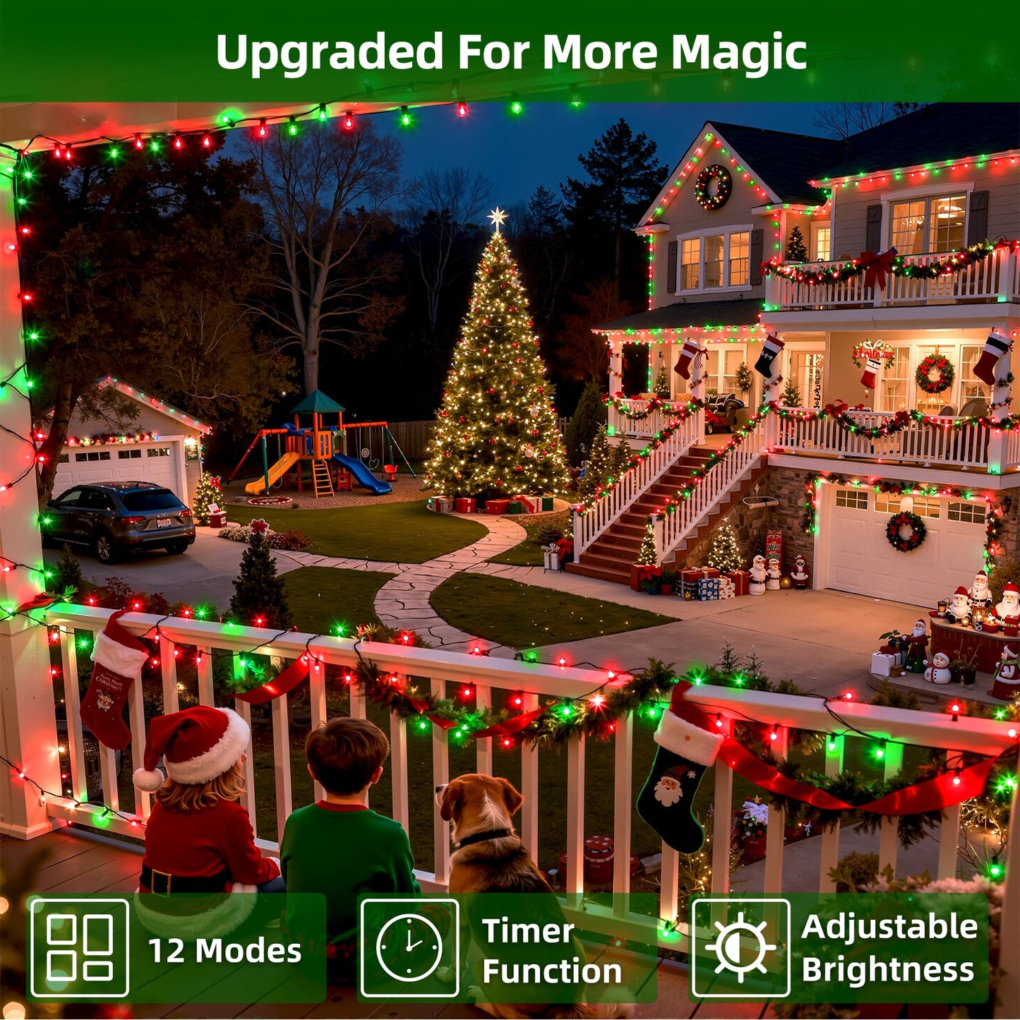 Quhuatu 1500 Led 470Ft Christmas Lights Outdoor 12 Lighting Modes Christmas String Lights With Timer  Dimmable Red & Green Led Stringlights Waterproof For Yard Tree Wedding Party Holiday Red & Green