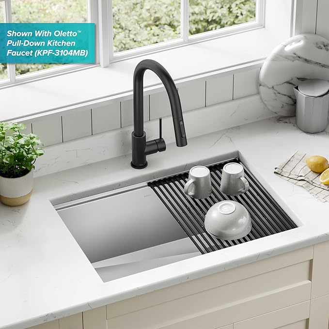 KRAUS KWU110-27 Kore Workstation 27-inch Undermount 16 Gauge Single Bowl Stainless Steel Kitchen Sink with Integrated Ledge and Accessories (Pack of 5)