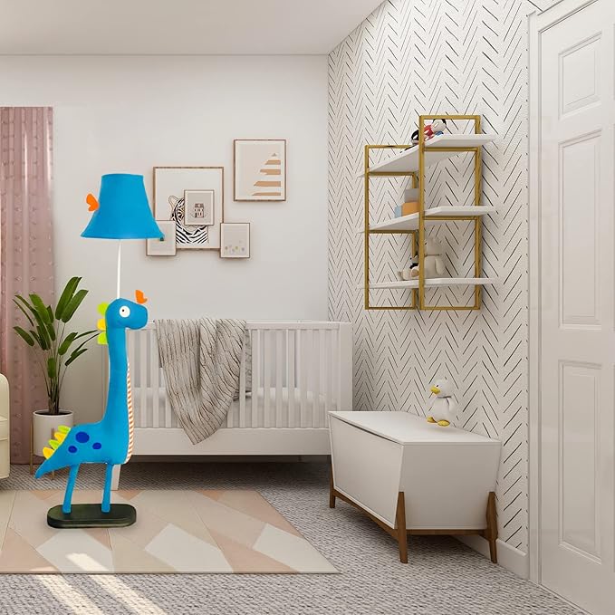 Kids Floor Lamp, Blue Dinosaur Design 50 Inch Modern Floor Lamp for Bedroom, Hand-Stitched Toy Standing Lamp for Living Room, Package Come with an E26 LED Bulb