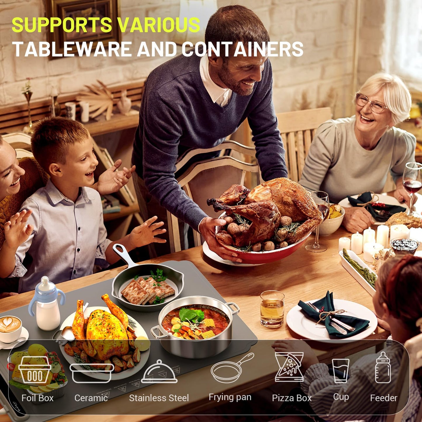 Food Warming Mat, Fast Heating Warming Mat for Food, Portable Electric Warming Tray for Parties Buffet with 4 Hours Timer Setting, Roll Up Food Warmer Mat