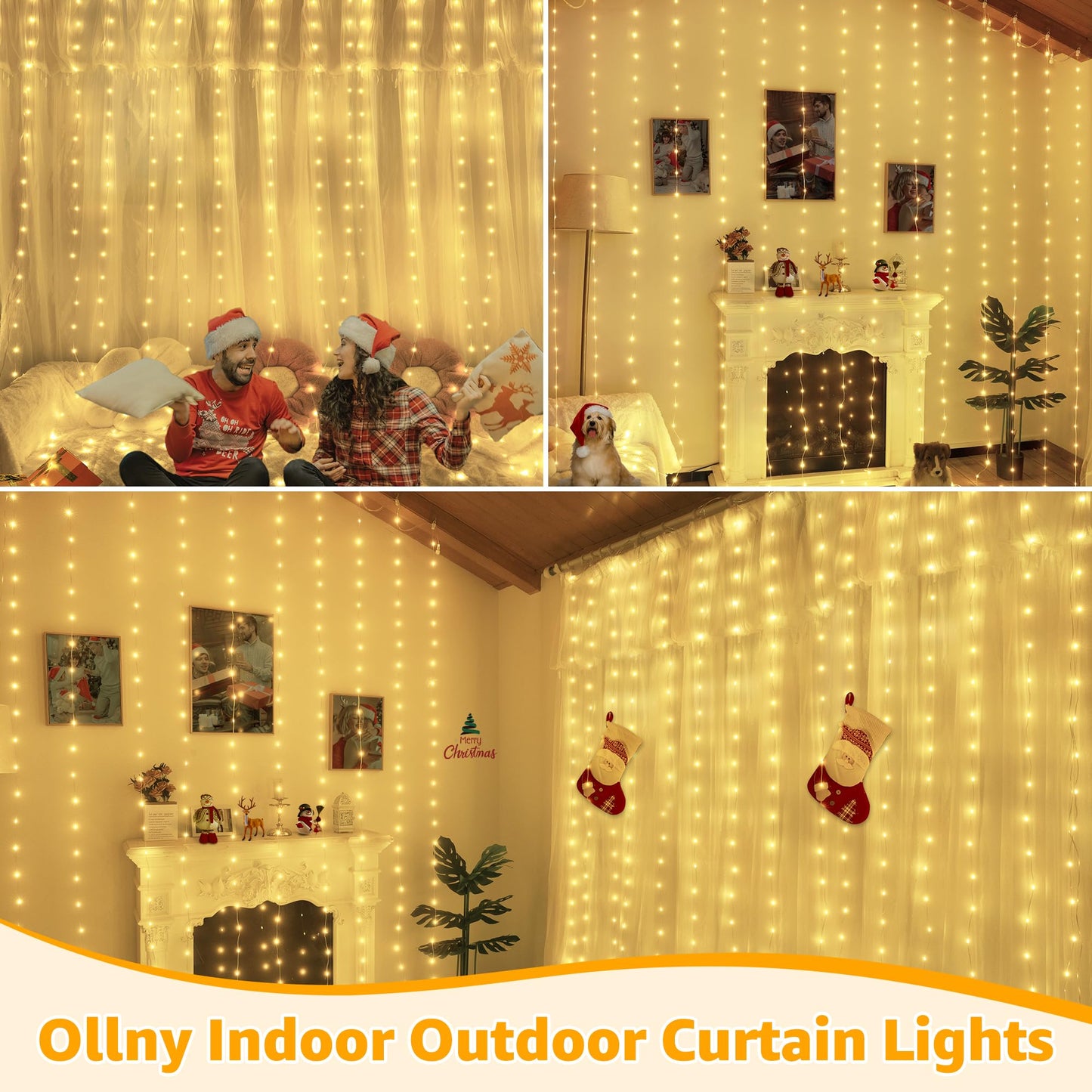 Ollny Curtain Lights 600Led 19.7Ft X 9.8Ft  Ip67 Waterproof Outdoor Curtain Rice Lights With Remote  Plug-In Untangle Rice Curtain Light With 8 Modes 3 Timers For Wall Backdrop Decor(Warm White)