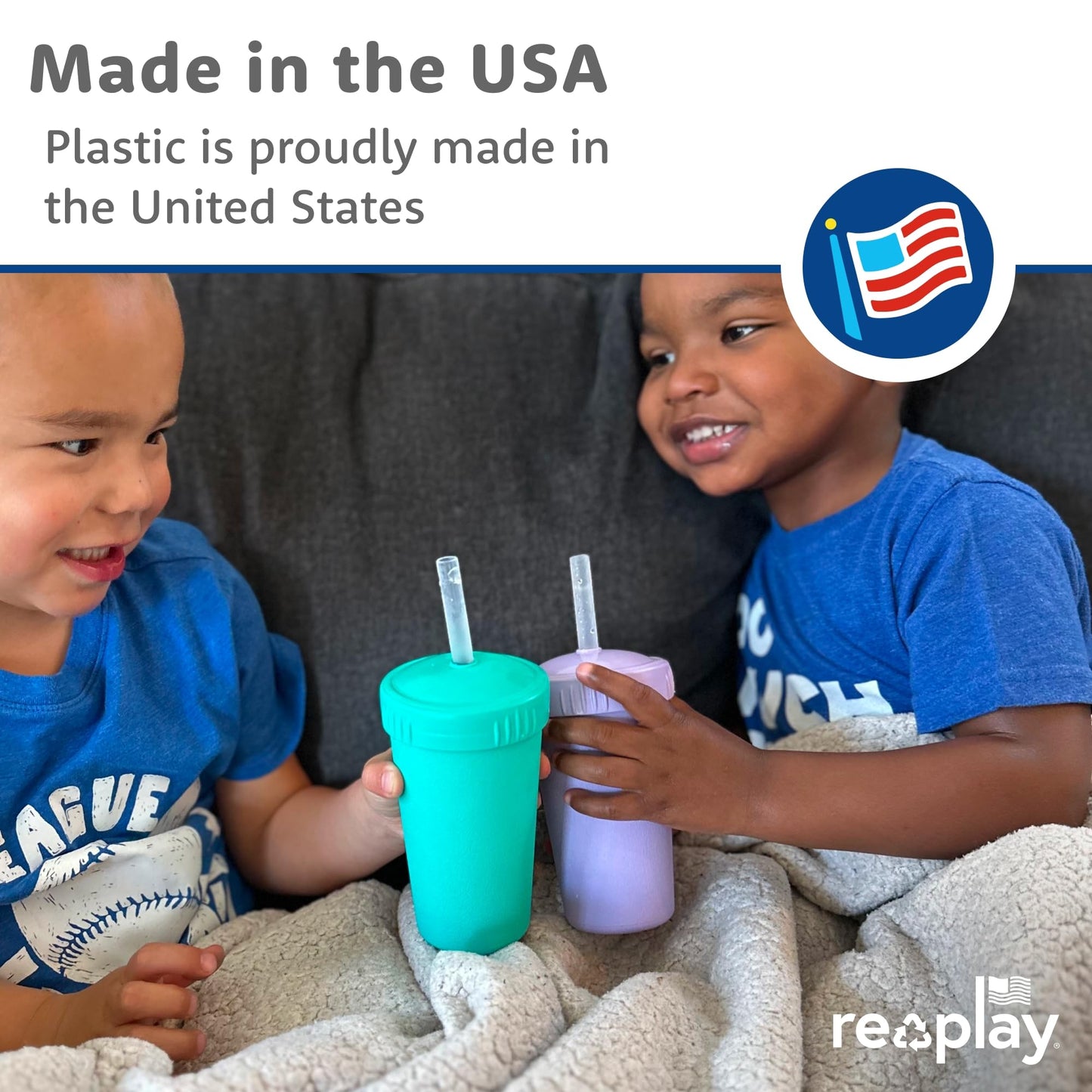 Re-Play 10 oz. Straw Cups for Kids with Silicone Locking Straws - Dishwasher & Microwave Safe - Made in USA - Set of 4-7.37" x 7.37" x 1.25" - Desert Roses