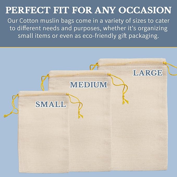 Celestial Gifts Muslin Bags - Double Drawstring Bags Small 100pcs - 2.75x4, Reusable Tea, Jewelry, Gift, Spice and Sachet Bag - 100% Cotton - Made in USA - (Natural Hem & Yellow Double Drawstring)