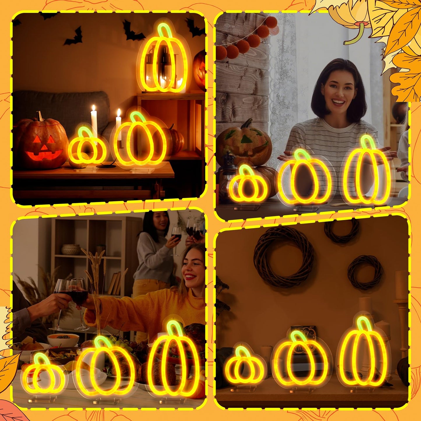 Retisee 3 Pcs Thanksgiving Neon Sign Led Pumpkin Lights Dimmable Pumpkin Neon Signs Battery Operated For Home Wall Window Harvest Celebrate Party Holiday Decor Gift