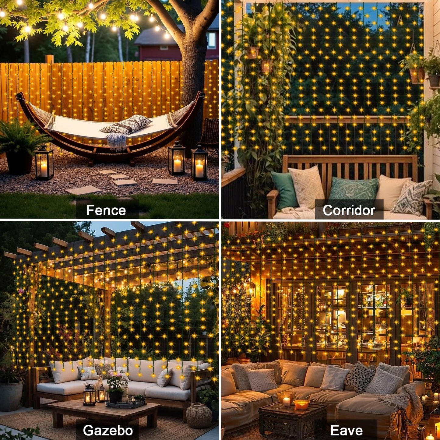 DBFAIRY Solar Curtain Lights 200 LED Waterproof 13ft x 3.3ft Warm White Green Wire Model 4X1-01WW for Outdoor Decoration