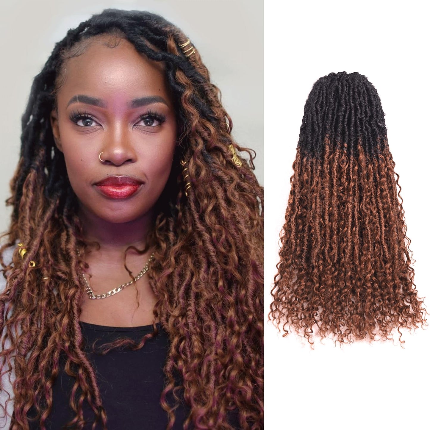 Toyotress Boho Human Hair Locs - 20 Inch 8 Packs Pre-Looped Crochet Locs With Human Hair Curls, Ombre Brown Braiding Hair Extens
