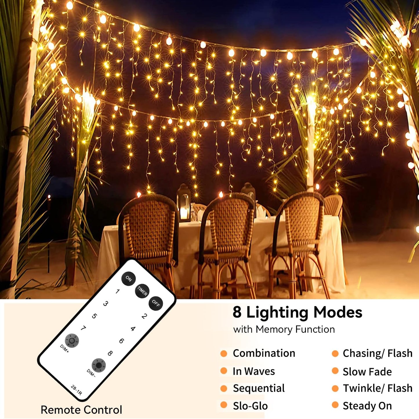 Blingstar Icicle Lights Outdoor 440 LED Warm White String Lights 49.2 Ft for Christmas Decor