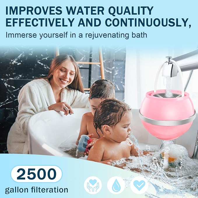 Bath Ball Filter，Bathtub Water Filter For Tub Faucet, Removes Contaminants For Softer, Smoother Skin, BPA Free (Rose Pink)
