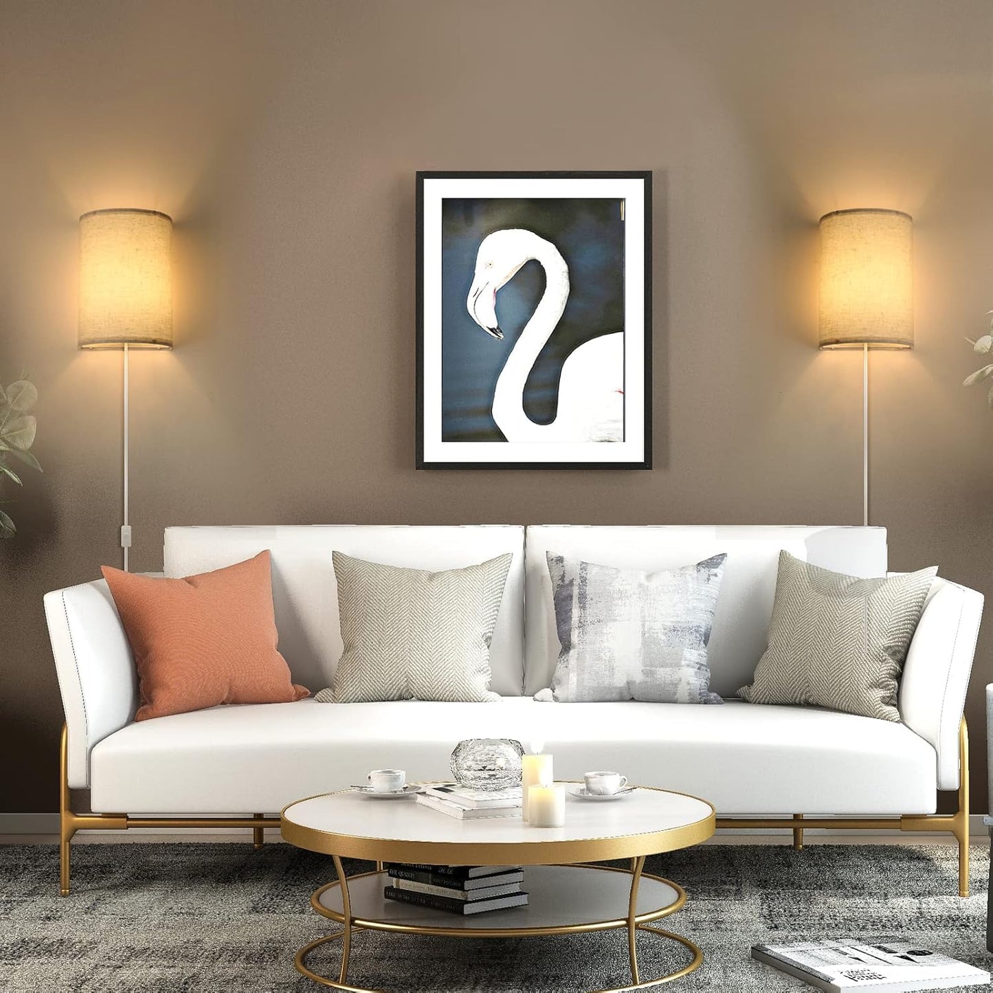 Beser?Win Plug in Wall Sconce Set of Two, Rustic Fabric Lamp with On/Off Switch, Beige