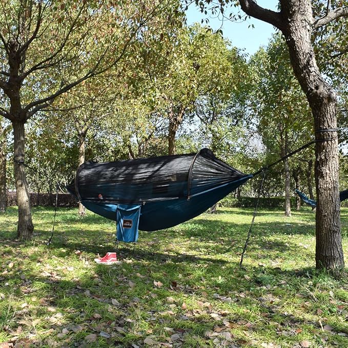 Professional Camping Hammock with Mosquito Net, Lightweight Portable Double Hammock with Two 10 FT Hammock Tree Straps, 230T Nylon Hammock for Camping, Hiking, Yard, Backpacking