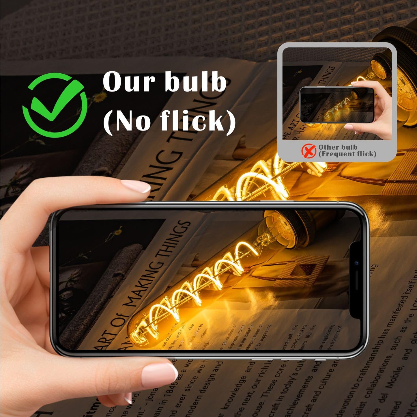 Umlaen 7.3 Inch Tubular Edison Bulb Dimmable Led Light Bulbs  E26 Vintage Light Bulbs Warm White 2700K  5W  Spiral Filament  Amber  For Pendant Lighting Wall Sconces Vanity