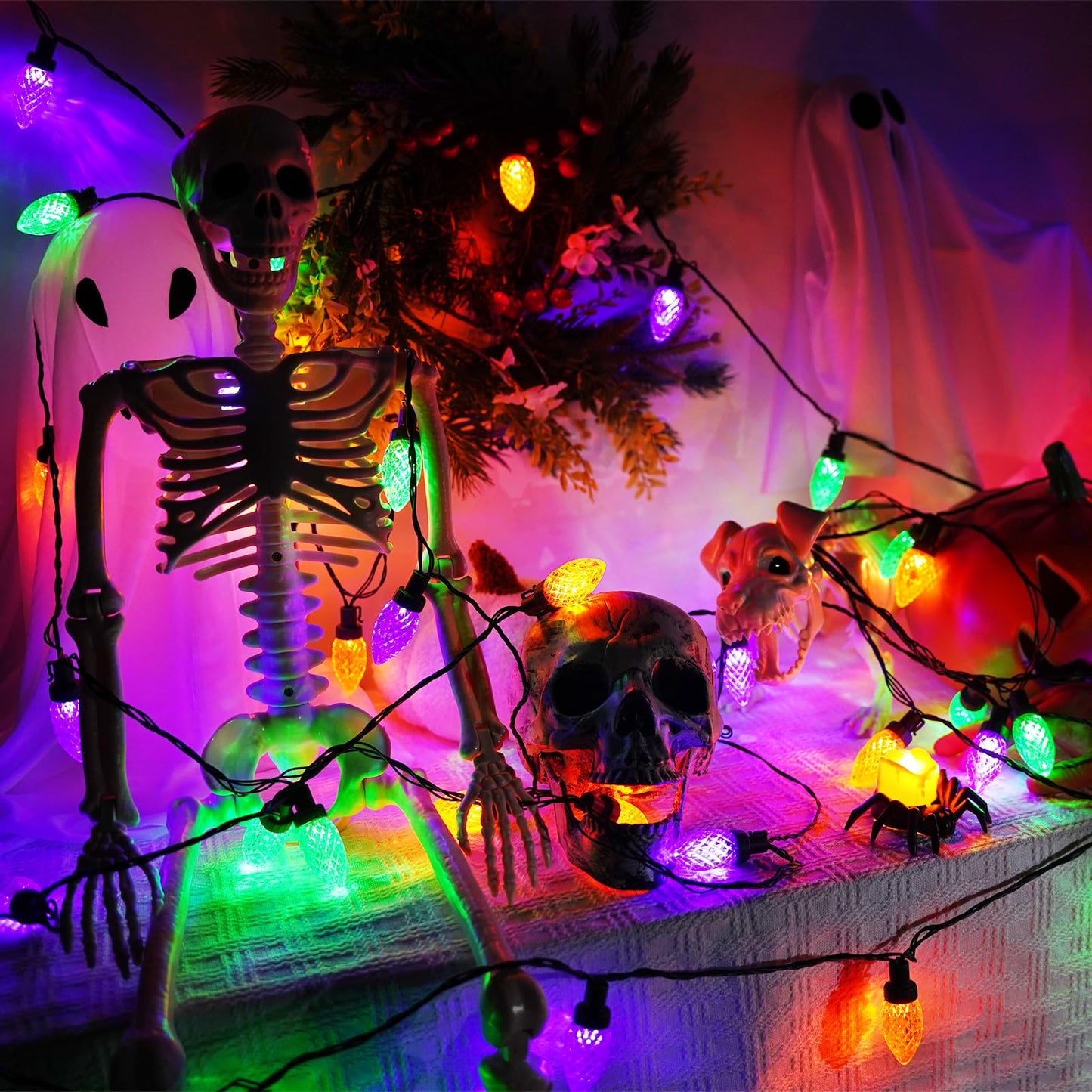 Kaq 2Pk 100Led Orange Purple And Green C9 Halloween Lights Waterproof Indoor Outdoor  Extendable 98Ft String Lights Plug In With 13 Lighting Modes  Halloween Decorations For Party  Outside Yard Decor