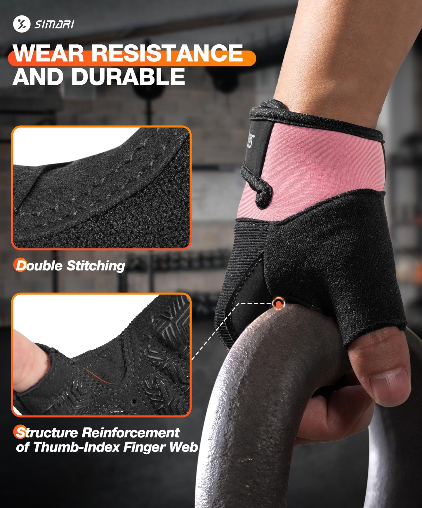 SIMARI Breathable Workout Gloves for Men & Women, Weight Lifting Gloves with Padded, Grip, Full Palm Protection, Gift for Gym Exercise, Cycling, Weightlifting Training, Fitness, Pink, Size L