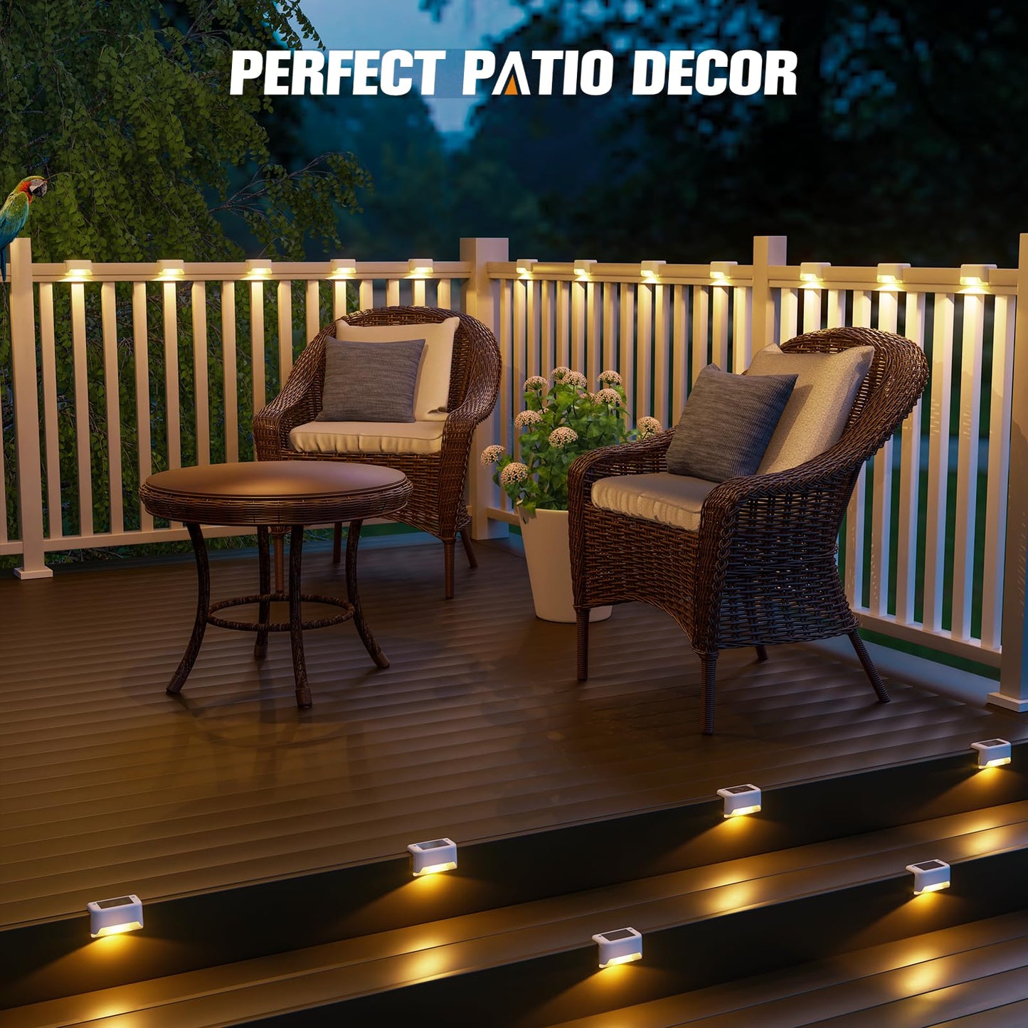 APONUO Solar Deck Lights, 24 Pcs Waterproof LED Fence Lamps, Warm White, for Patio, Garden, Steps, Model 18345BDR-W-24PK