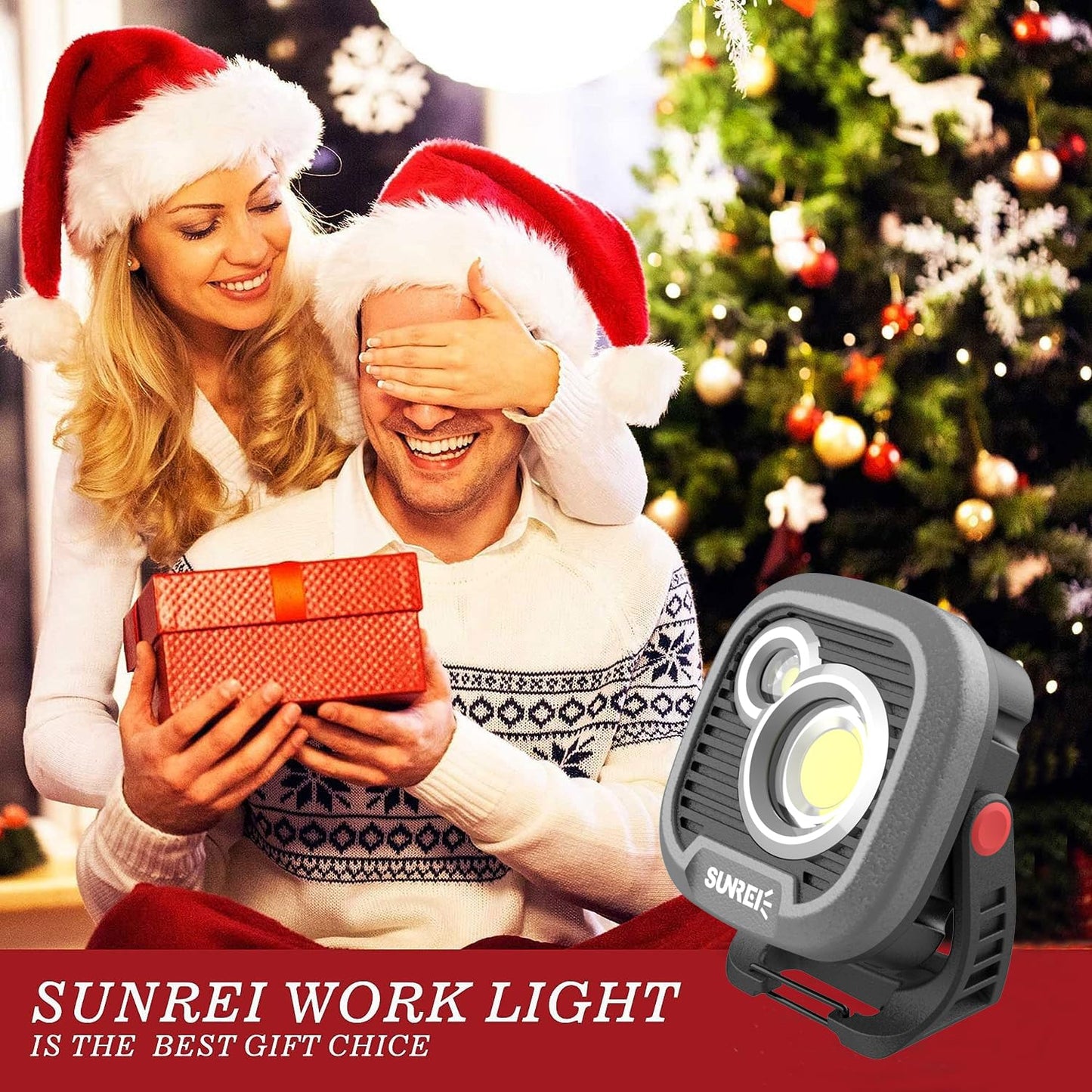 LED Rechargeable Magnetic Work Light SUNREI Mechanic Light Power Bank 180° Rotating,1500LM, 6 Modes,Magnetic&Hook, IPX5 Waterproof, Magnetic Flashlight for Camping, Car Repairing(Gary)