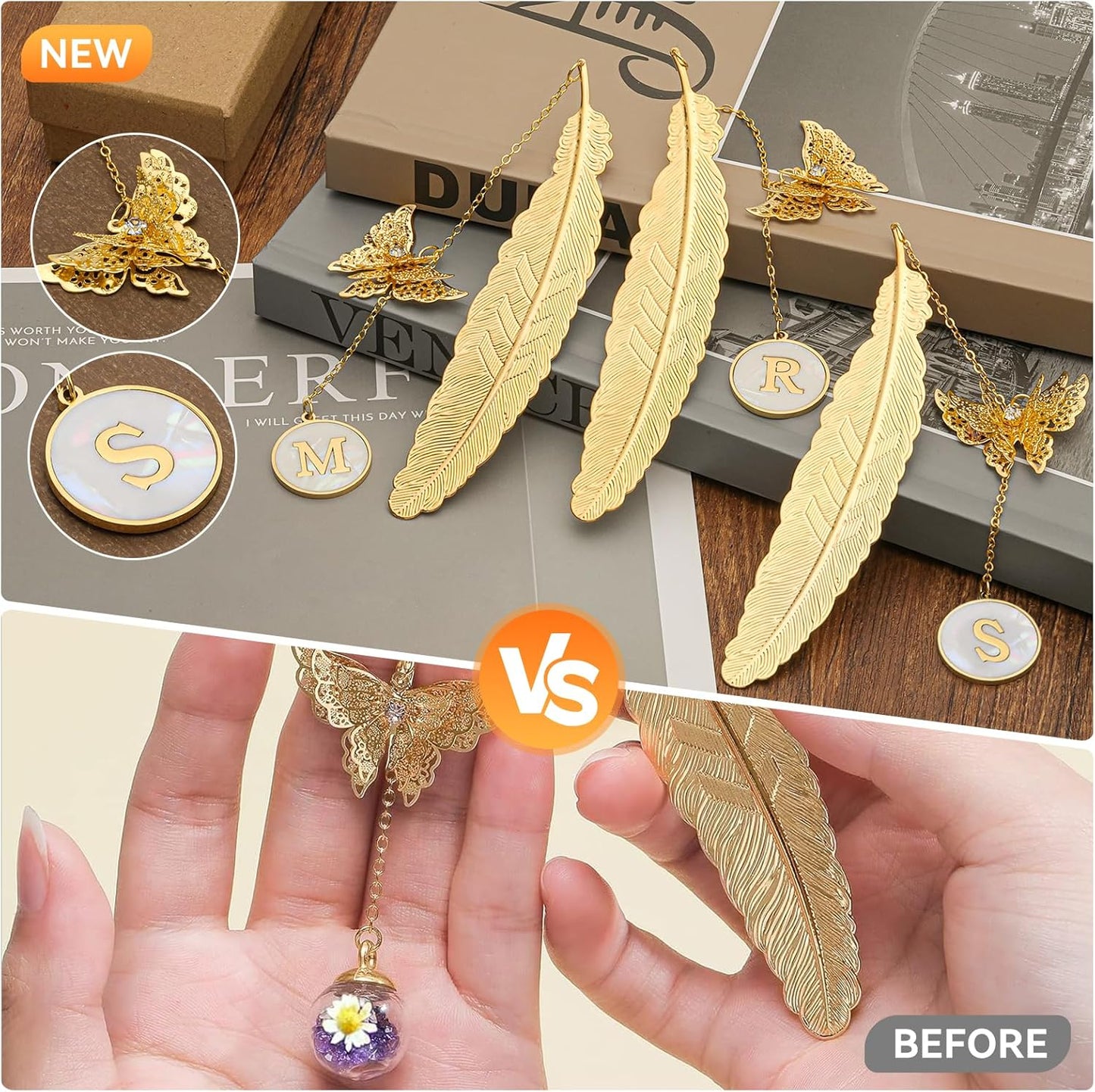 Personalized Initial Metal Butterfly Feather Bookmark for Women Girls Readers Book Lover Birthday Gifts for Women Her Teacher Girlfriend Wife Mom Sister Friend Daughter(S)