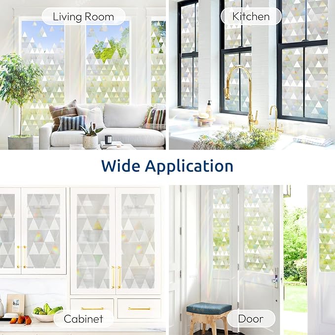 rabbitgoo Window Privacy Film, Stained Glass Rainbow Privacy Clings for Glass Window, Static Cling Decorative Door Covering, Non-Adhesive UV Blocking, Multicolored, 17.5 x 157.4 inches