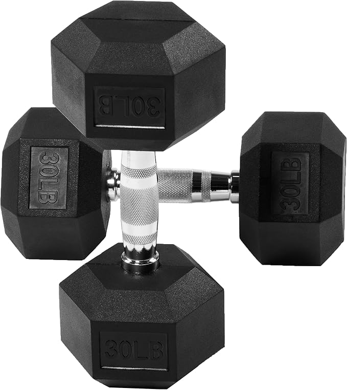 OLIXIS Rubber Hex Exercise & Fitness Dumbbell, Weights Set with Anti-Roll Design, Strength Training Equipment, Space-Savin...