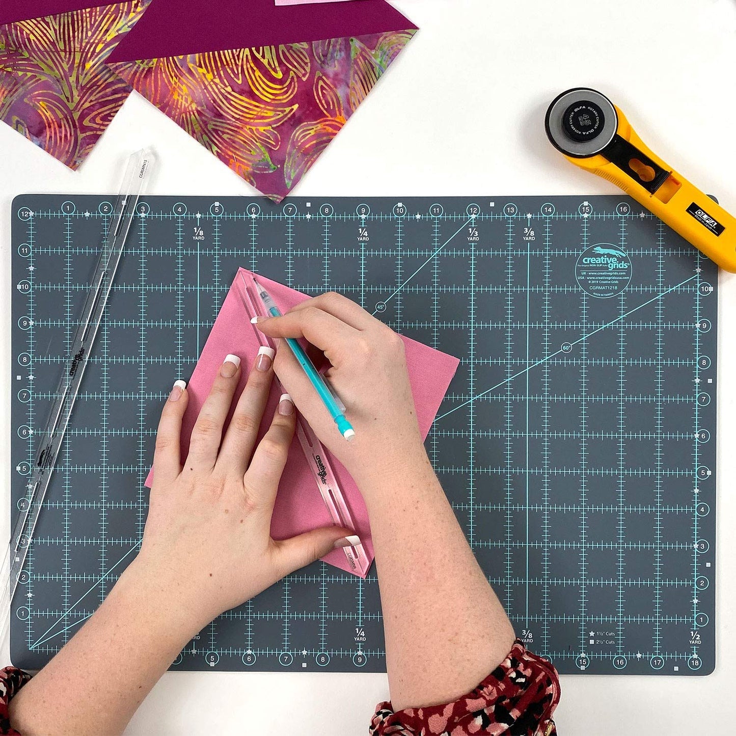 Creative Grids 9in Seam Guide Tool and Quilt Ruler – CGRSMN9 – Made in USA, Non-Slip Grip Acrylic Quilting, Sewing, Crafting, Patchwork Ruler for Marking, Measuring & Cutting Fabric