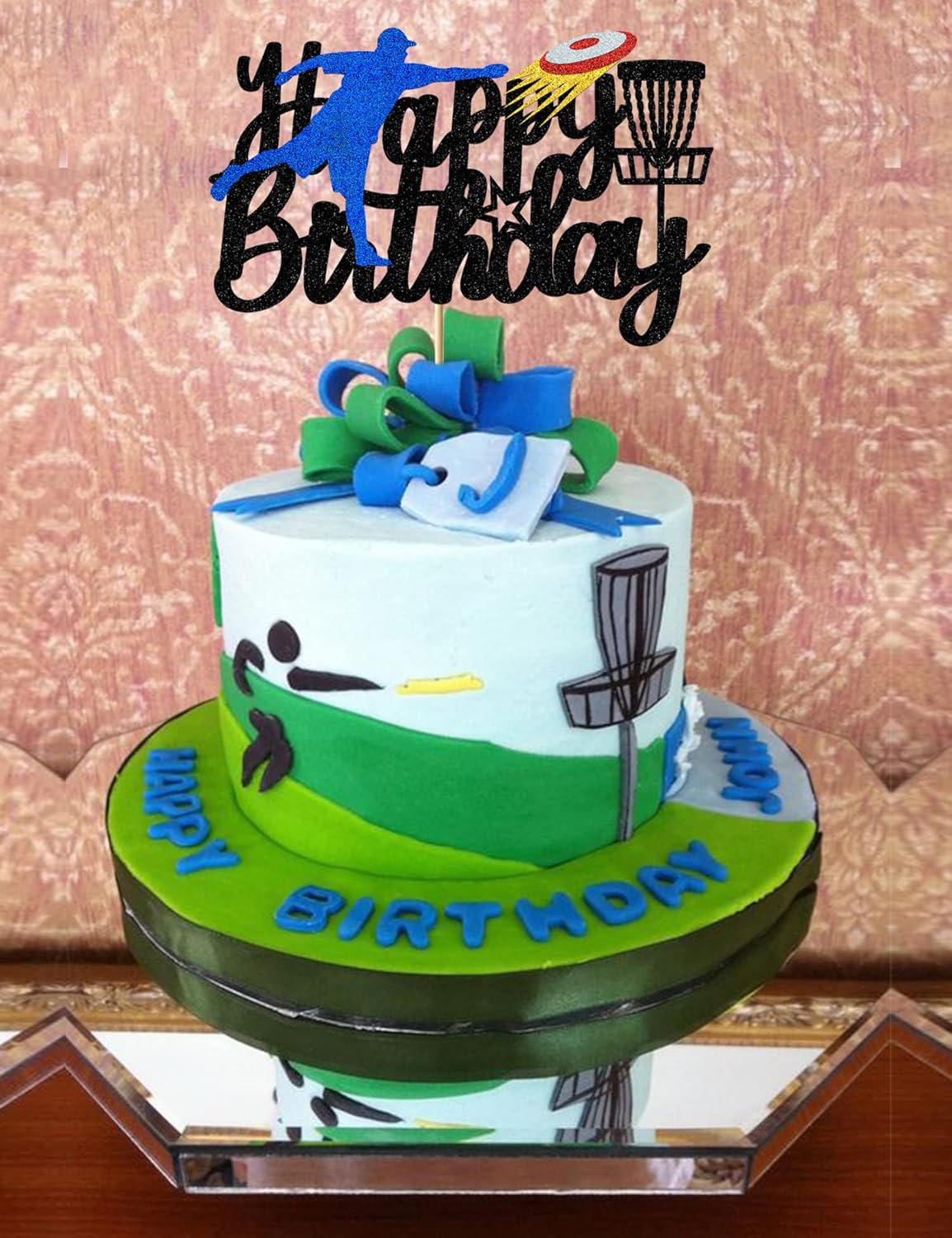 Disc Golf Cake Topper Decorations for Childer's Adults Glitter Happy Birthday Decoration Sports Theme Party Supplies