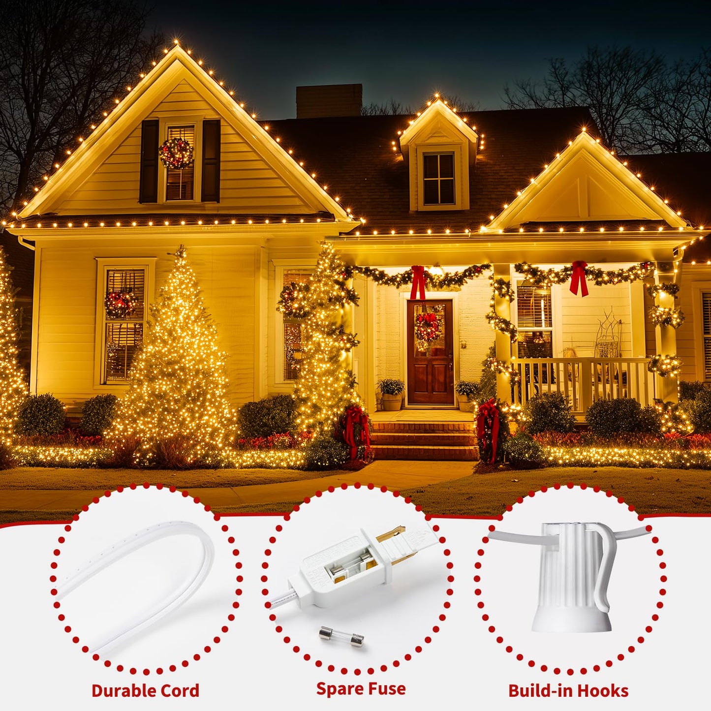 Brightown C9 Bulb String Lights for Outdoor, 25FT Warm White Clear Glass, Model GYPI-O257AU, Clear White Wire