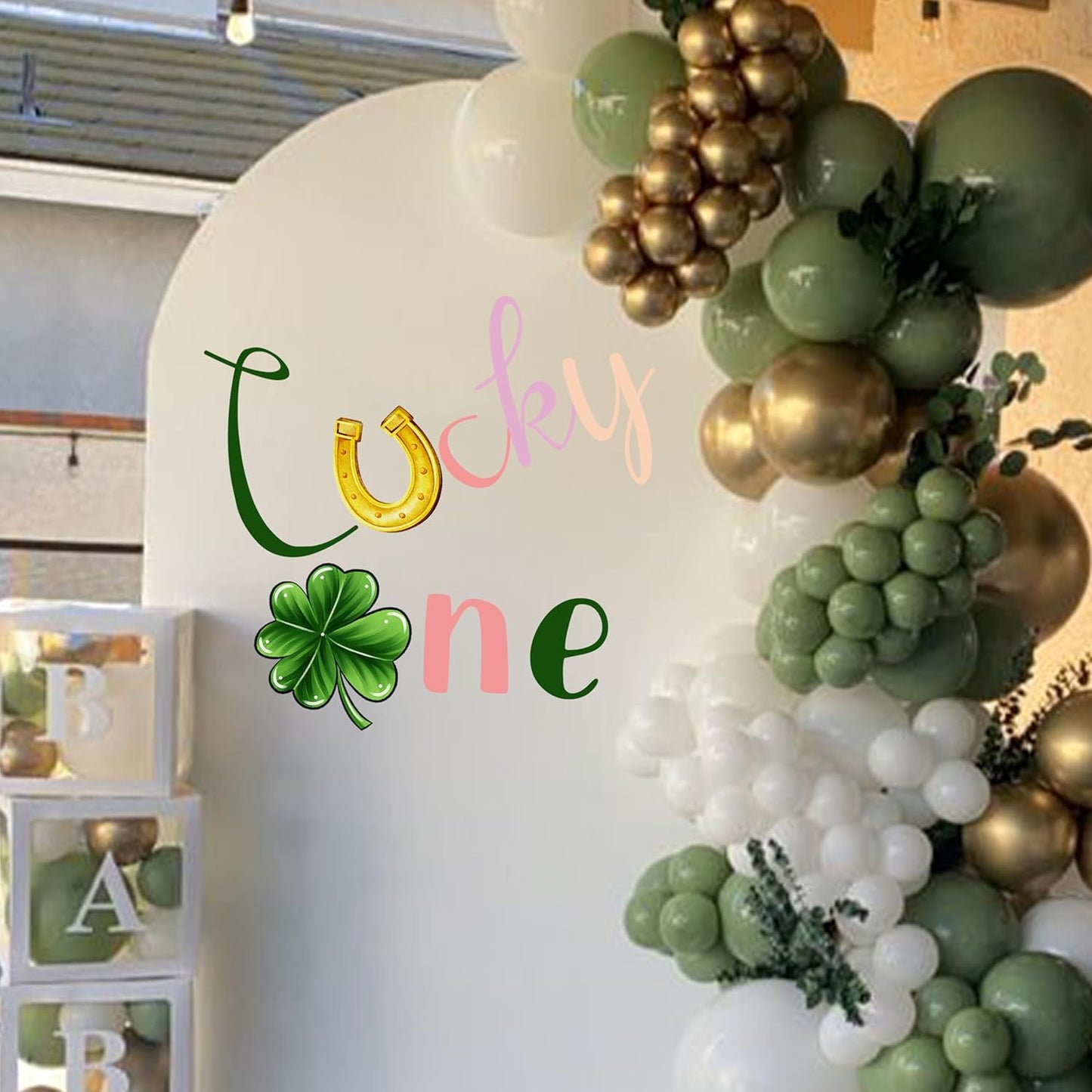 Lucky One Wall Decal - Clover First Boy Girl Birthday Party Decoration, Lucky Clover 1st Birthday Party Supplies, Balloon Arch Background Wall Four-Leaf Clover Sign Decal(Lucky one D)