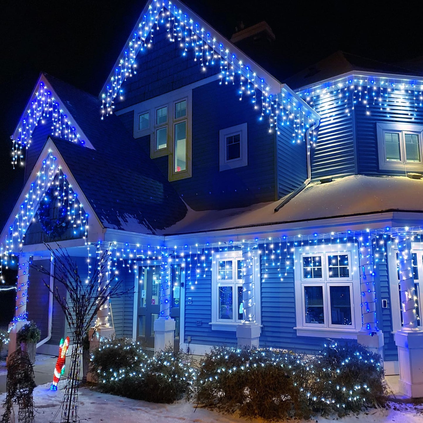 132Ft Icicle Lights For Outside  Blue And White Christmas Lights Outdoor Indoor  1280 Led Twinkle String Light With 240 Drops Curtain Light For Thanksgiving Room Home Wall Bedroom Window Decoration