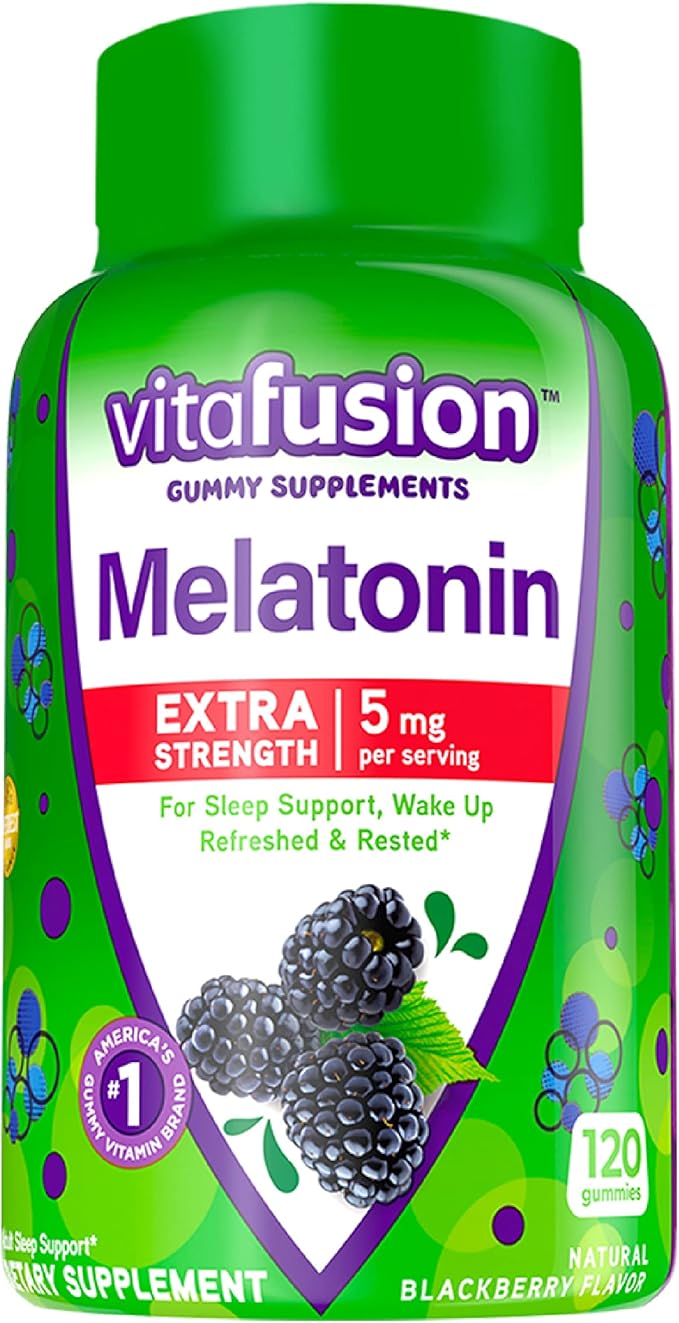 Vitafusion Extra Strength Melatonin Gummy Vitamins, 5mg, 120 ct Gummies & Vitamin D3 Gummy Vitamins for Bone and Immune System Support