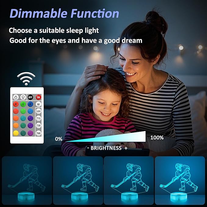 Hockey Gifts for Girls, Ice Hockey Girl Player 3D Illusion Lamp Night Light with 16 Colors Remote,Hockey Stuff Accessories for Best Friends Sister Sports Fan Lover Xmas Bedroom Decor Gifts