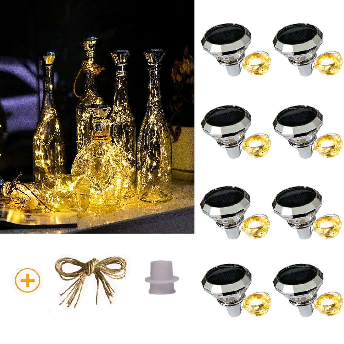 Ostritec Upgraded Solar Diamond Shaped Wine Bottle Lights  8 Pack 20 Led Fairy Lights With Solar Cork Lights Outdoor Waterproof For Wedding Party Decor Women Gift