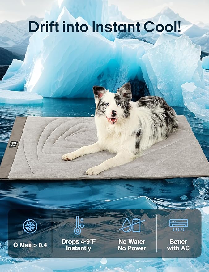 ZonLi Dog Cooling Mat, 40" x 27"Medium, Waterproof Cooling Pad for Dogs & Cats, Portable & Durable Pet Mat for Crate, Trunk, Camping, Outdoors, Machine Washable, Pebble Grey