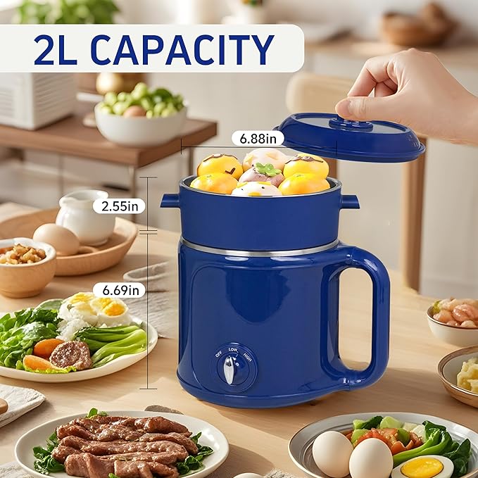 Hot Pot Electric With Steamer,Rapid Noodles Electric Pot,2.0L Stainless Steel For Cooking Noodles Oatmeal Pasta,Shabu Shabu Dorm Lazy Pot