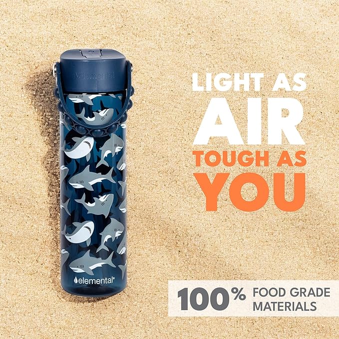 Elemental Splash Water Bottle with Straw - BPA-Free Tritan Plastic Reusable Water Bottle with Pop It Strap - Ideal for Travel, Gym and Sports - Leak Proof when Spout is Closed - 26oz - Shark
