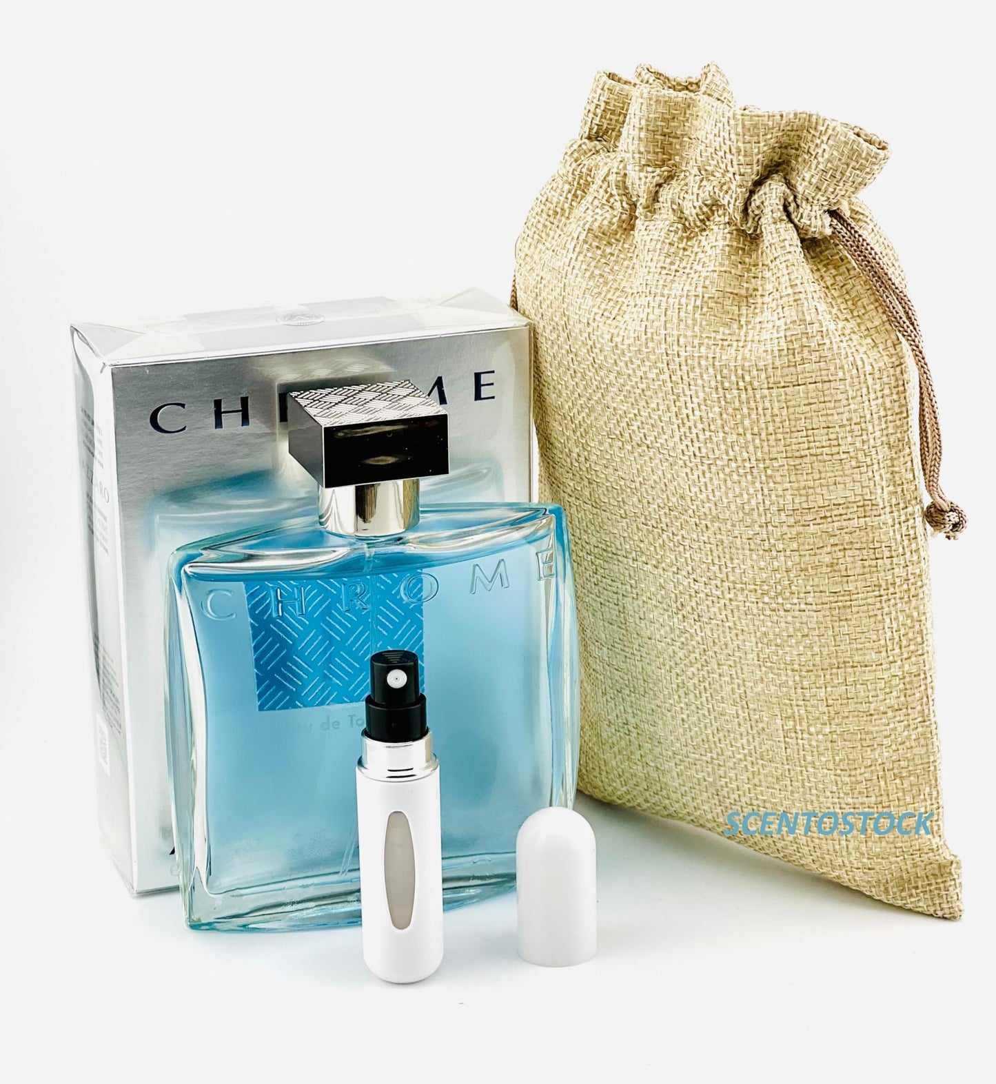 Bundle- Chrome Cologne for men 3.4 fl oz Eau de Toilette with Bag & Refillable Atomiser