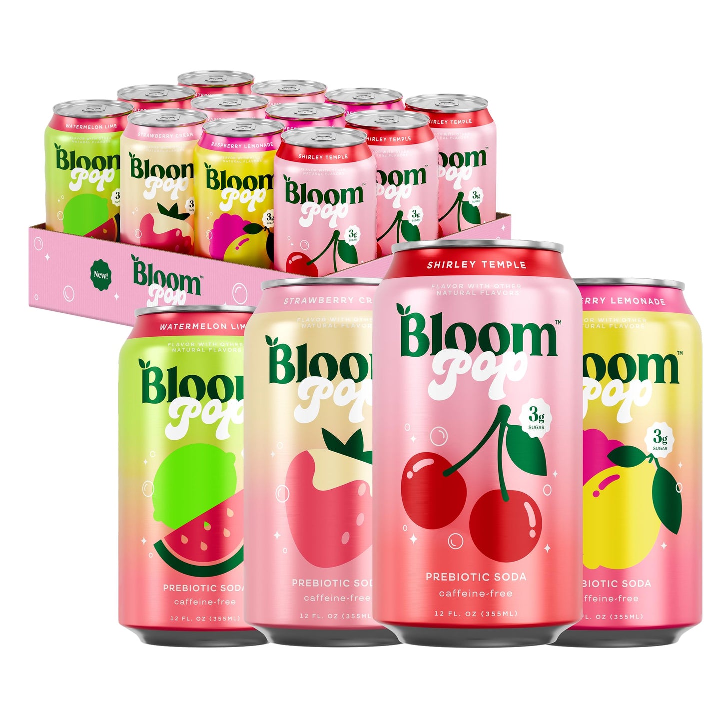 Bloom Pop Prebiotic Soda 12 Pack  Variety Pack  12oz Cans | Prebiotic Soda for Gut Health  Low Calorie Soda  No Caffeine  Healthy Soft Drink Alternative