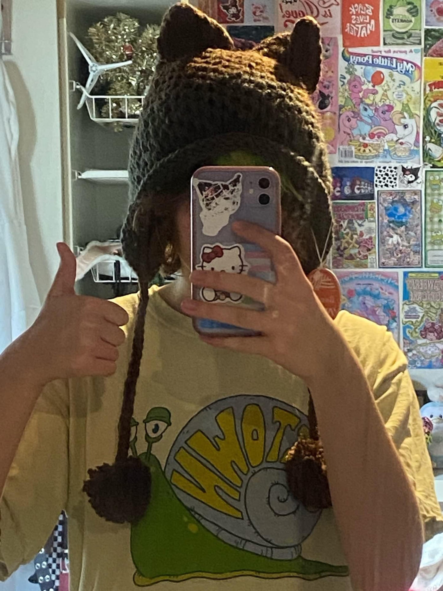 Cute Vintage Cat & Fox Slouchy Beanies for Women (Brown)