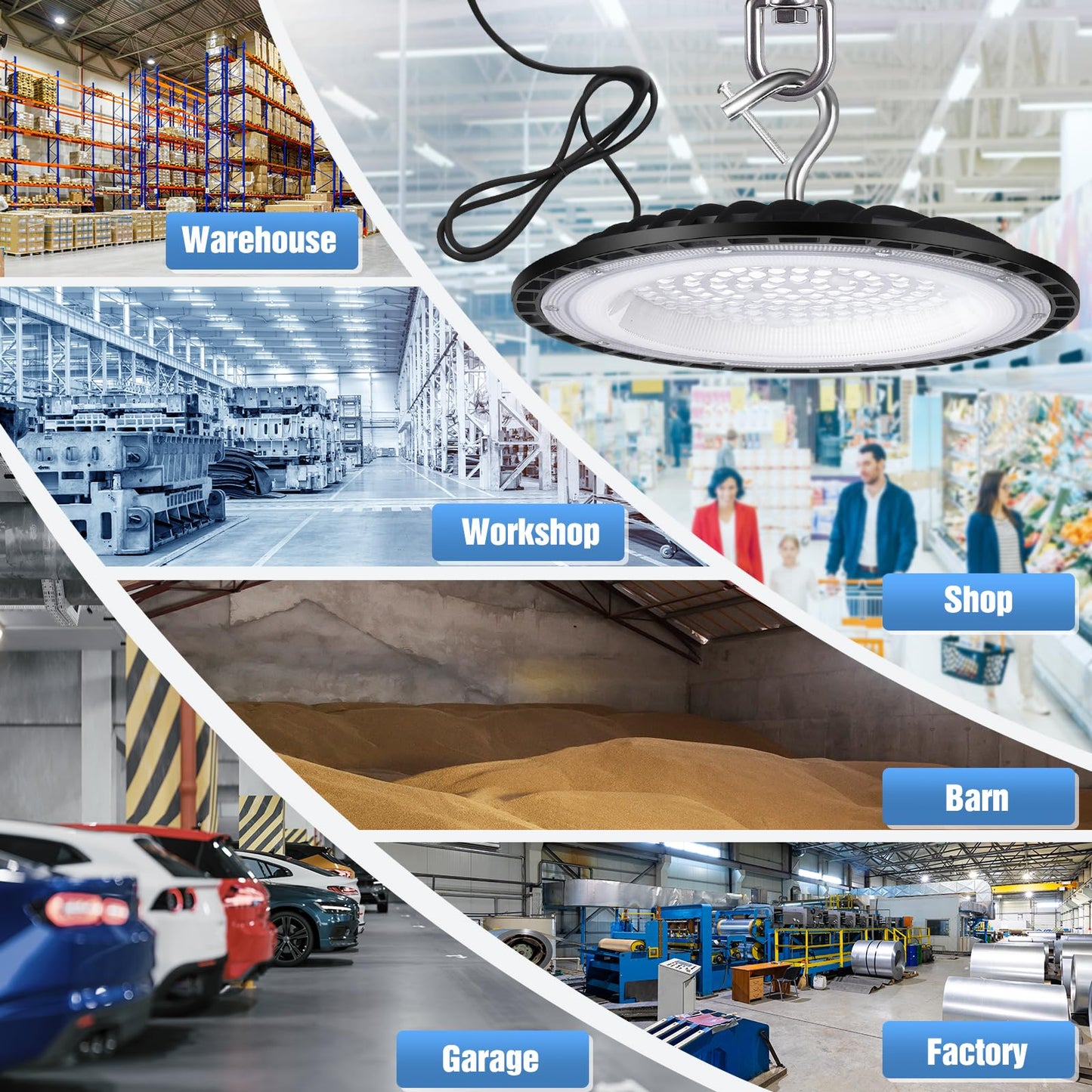 Yanycn 12 Pack 150W Ufo Led High Bay Lights Ip66 Waterproof 120Vac 21000Lm 5000K Daylight  660W Mh/Hps With Plug Commercial Bay Lighting For Barn Gym Factory Warehouse Shop Workshop Gym