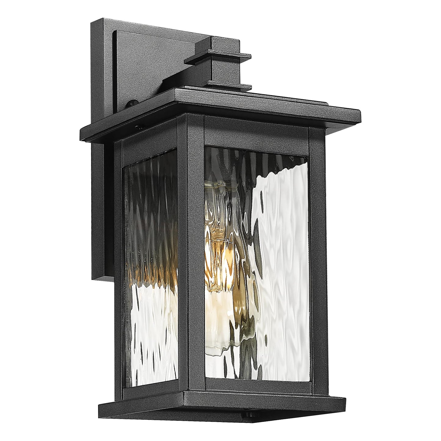 Emliviar Outdoor Wall Light, Modern Design, Water Ripple Glass Shade, Aluminum, Medium Size, Black Finish, Model 1803EW1-WP BK