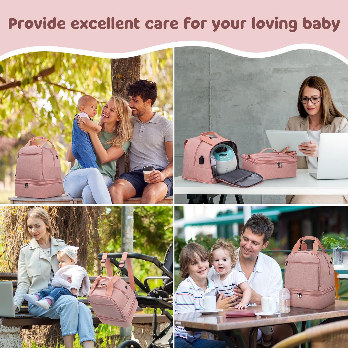 OCKLILY Pump Bag, Breast Pump Carrying Bags with Ice Pack & Waterproof Mat, Breast Pump Bag Compatible with Spectra S1 S2, Pumping Bags Milk Bottle Cooler for Work Travel Camping, Pink